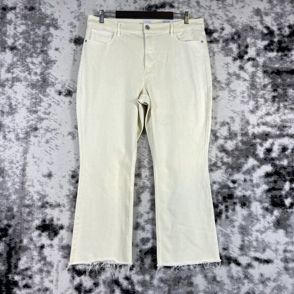 J Jill Kick‎ Flare Jeans Womens Size 16 Yellow Raw Hem Cowgirl Stretch Comfort - Picture 1 of 14